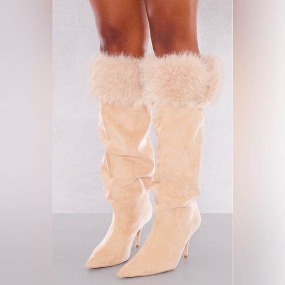 Pretty little things Wide Fit Faux Suede Point Toe Knee High Boots New PLT - Picture 3 of 7